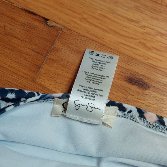 Jessica Simpson Geometric Black White Blue Pink Bikini Swim Bottom Large NWOT - Picture 4 of 6